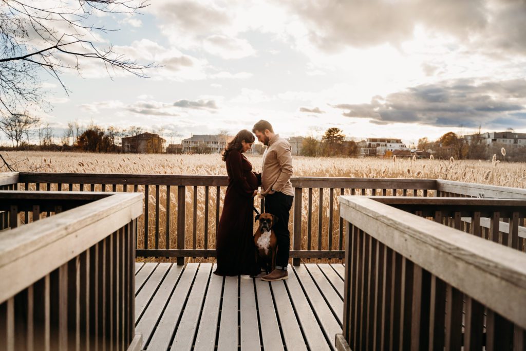 couple standing together at Belle Isle Marsh Conservation during their maternity session with Boston Newborn Photographer Kerry Callahan Photography